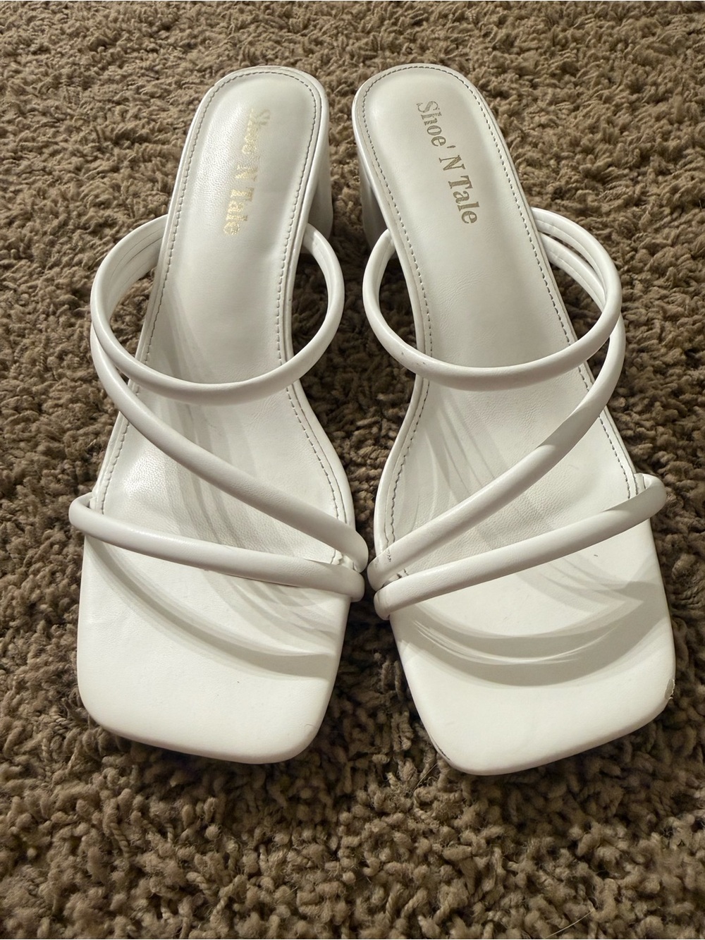 White Strappy Square-Toe Heeled Sandals